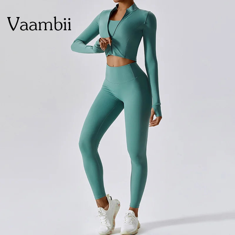Women's 3-Piece Workout Set — Sports Bra, Leggings & Long Sleeve