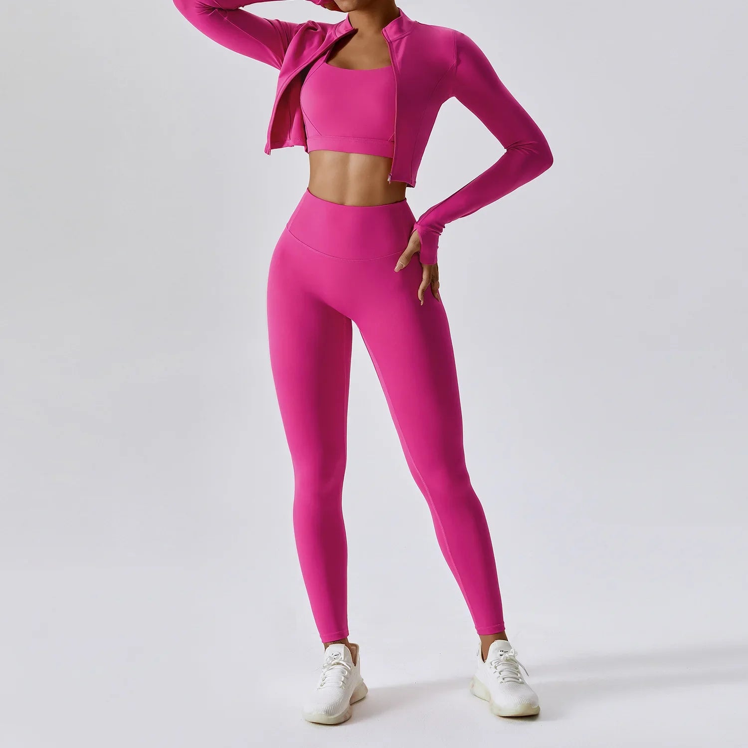 Women's 3-Piece Workout Set — Sports Bra, Leggings & Long Sleeve
