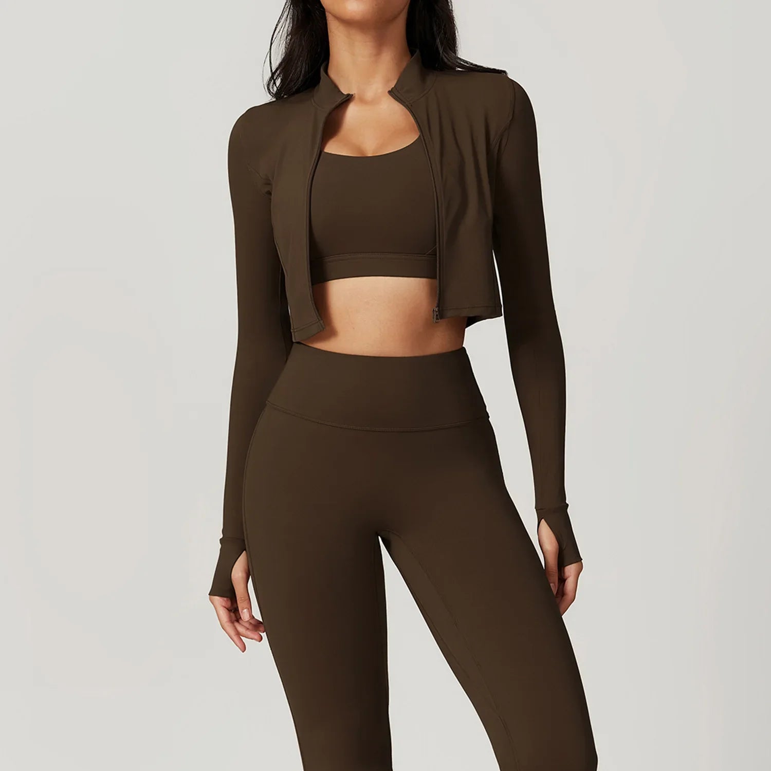 Women's 3-Piece Workout Set — Sports Bra, Leggings & Long Sleeve
