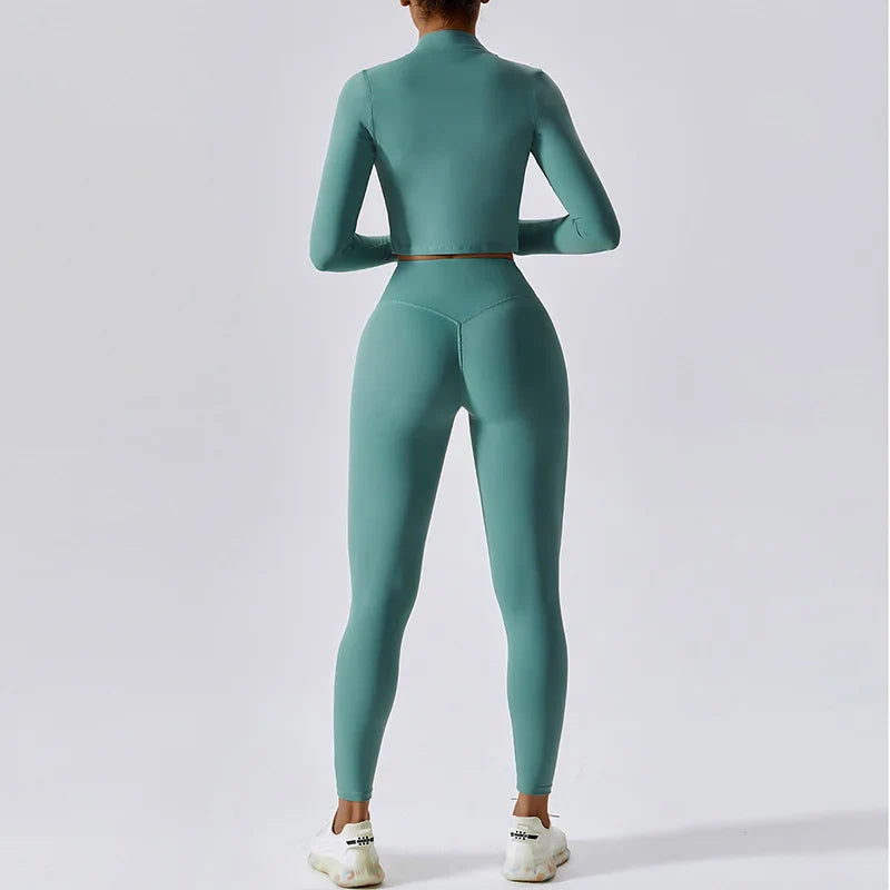 Women's 3-Piece Workout Set — Sports Bra, Leggings & Long Sleeve