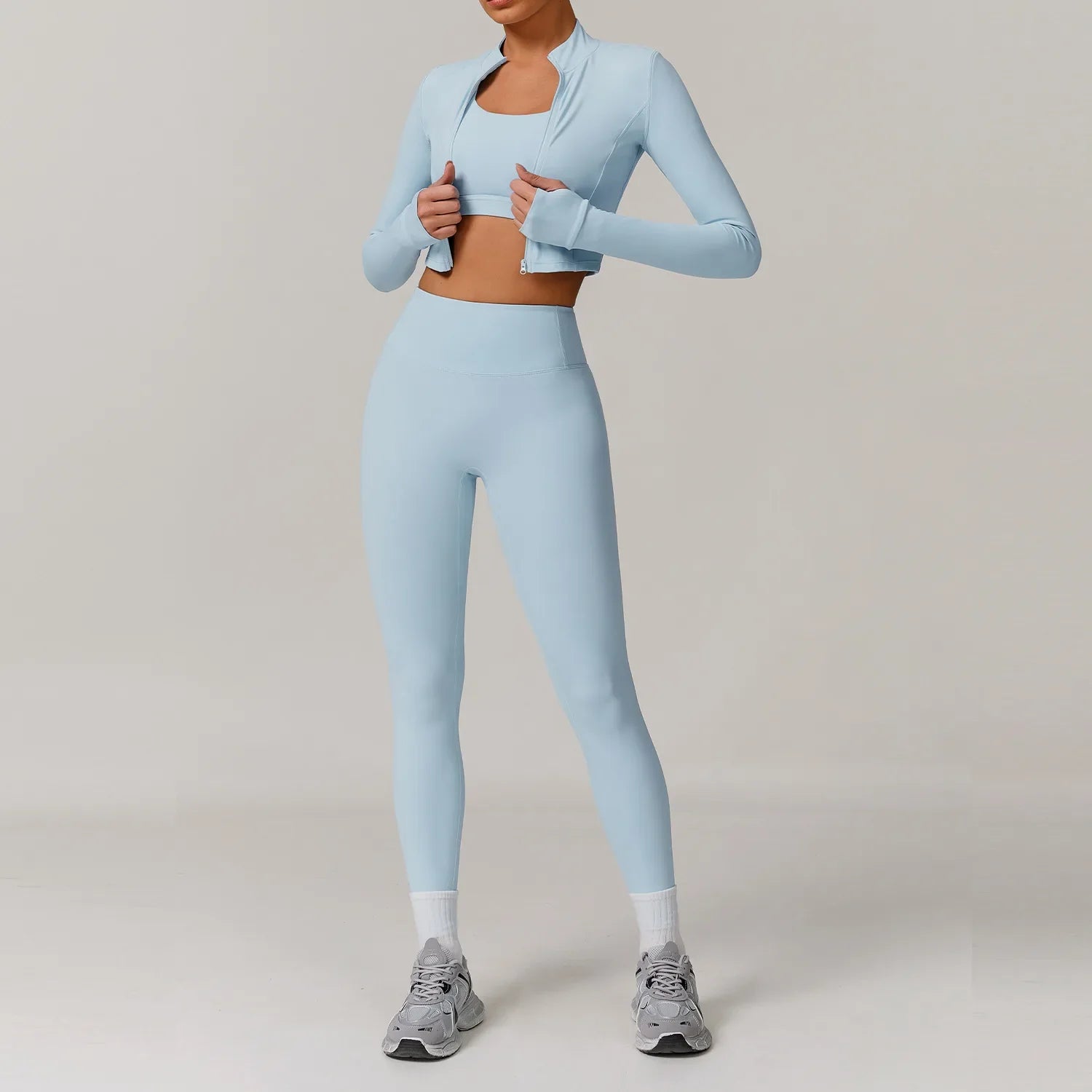 Women's 3-Piece Workout Set — Sports Bra, Leggings & Long Sleeve