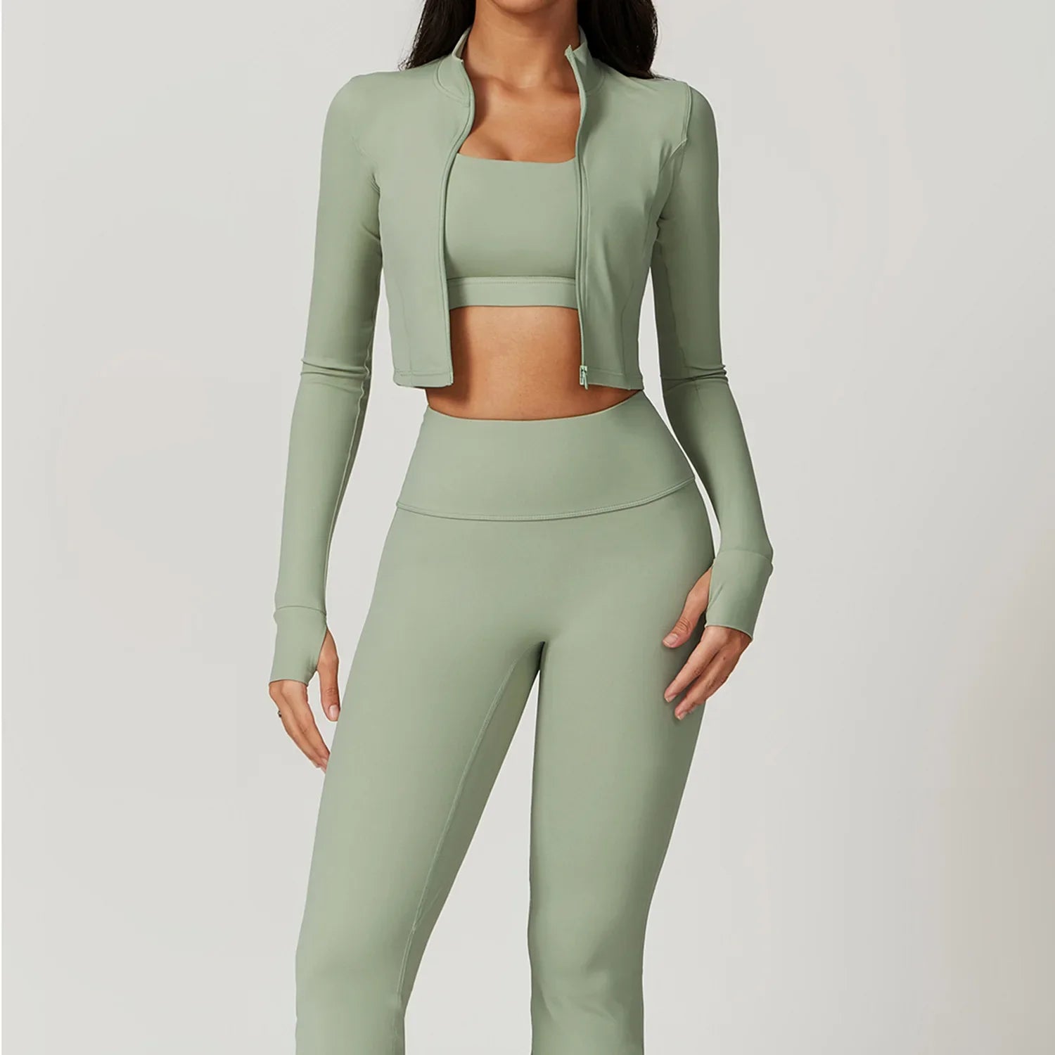 Women's 3-Piece Workout Set — Sports Bra, Leggings & Long Sleeve