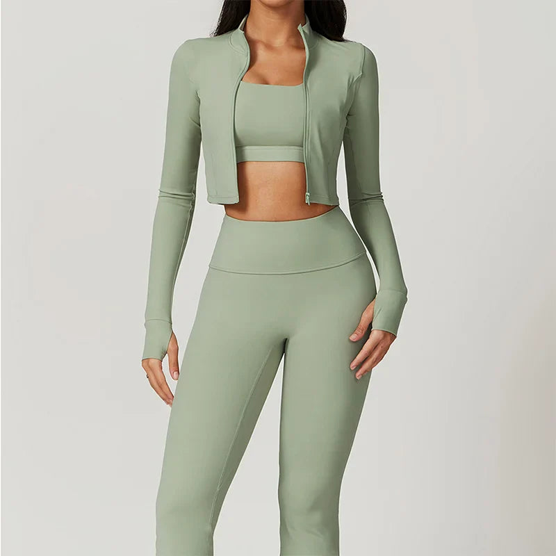 Women's 3-Piece Workout Set — Sports Bra, Leggings & Long Sleeve