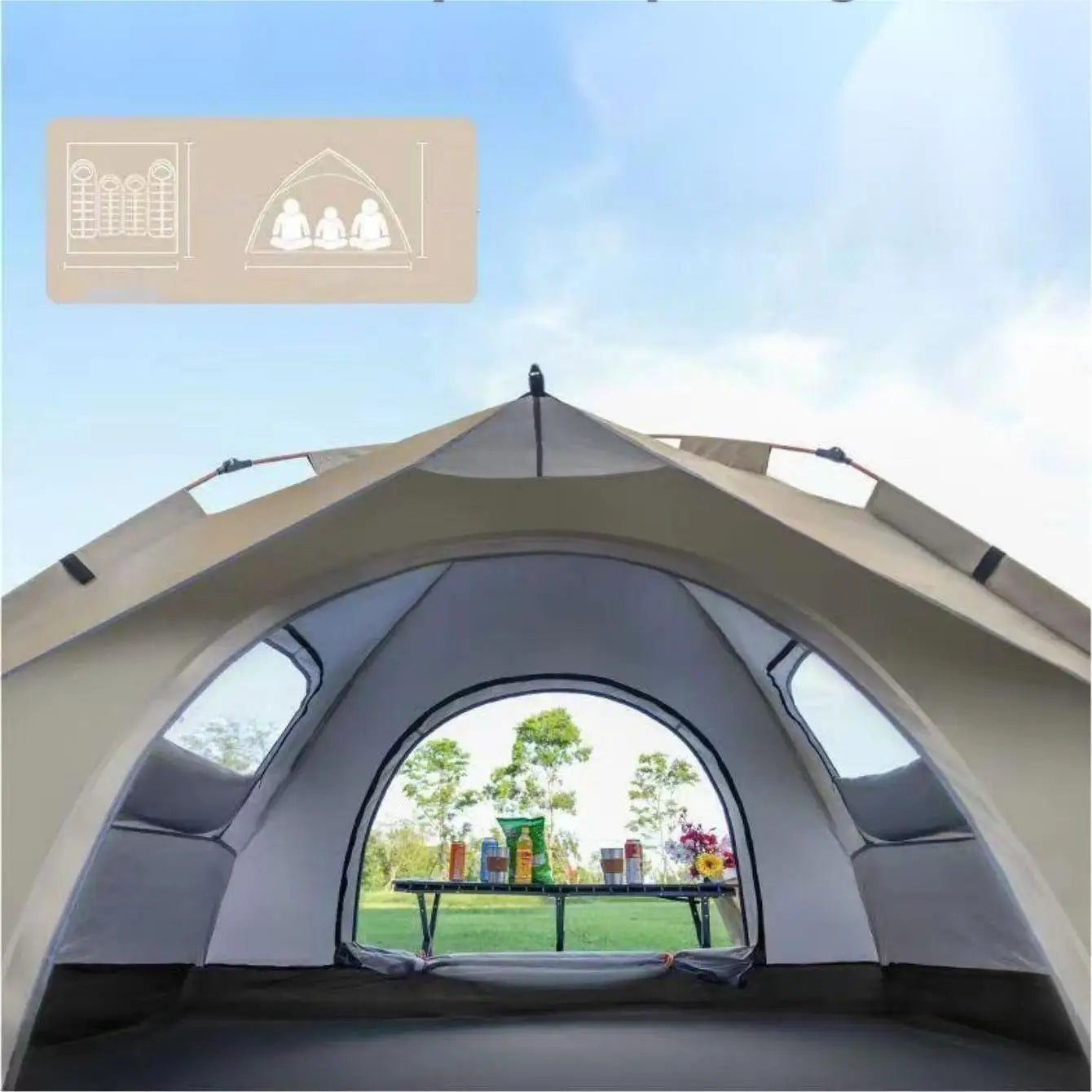 Pakicetus Outdoor Sunshade Camping Tent With Two Doors And Windows - 3Sons Sports & Fitness