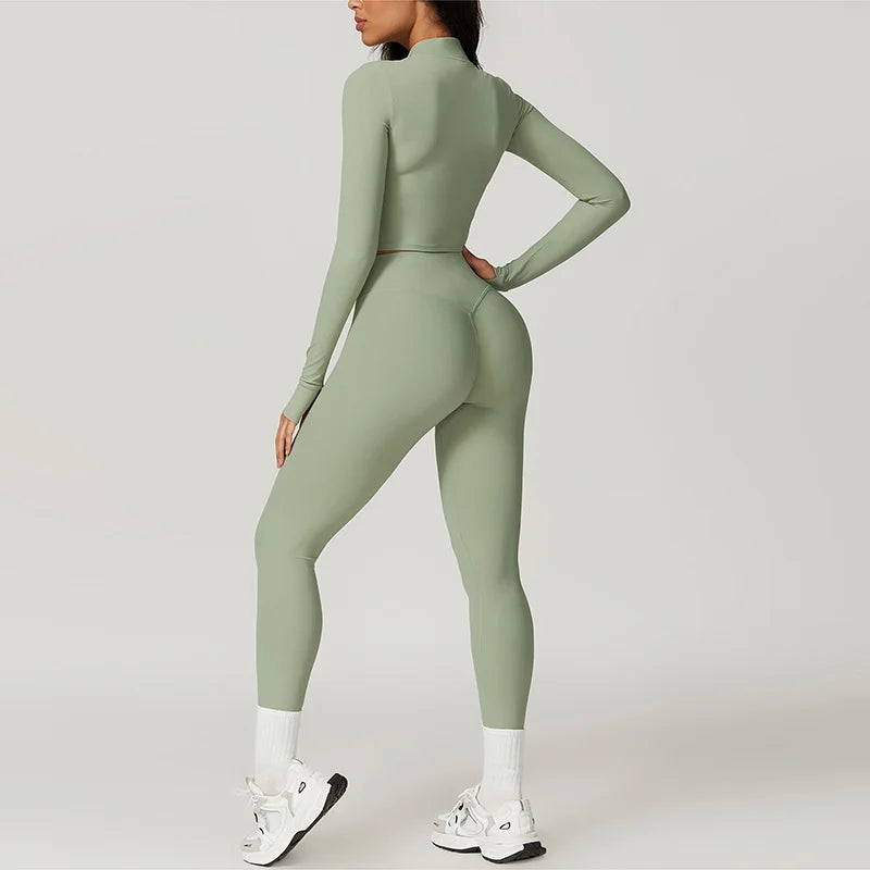 Women's 3-Piece Workout Set — Sports Bra, Leggings & Long Sleeve