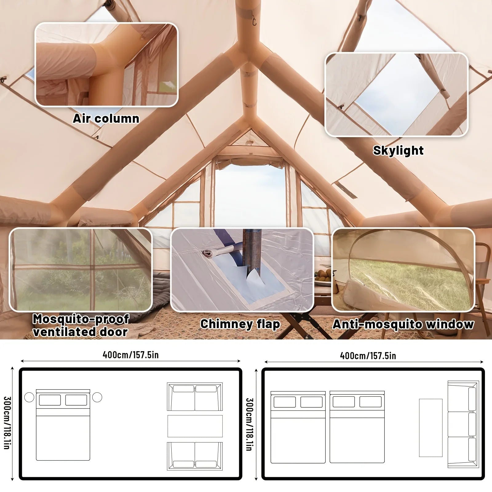 Inflatable Camping Tent With Skylight And Breathable Mesh - 3Sons Sports & Fitness