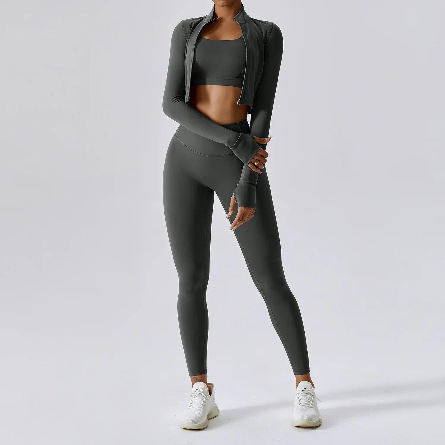 Women's 3-Piece Workout Set — Sports Bra, Leggings & Long Sleeve