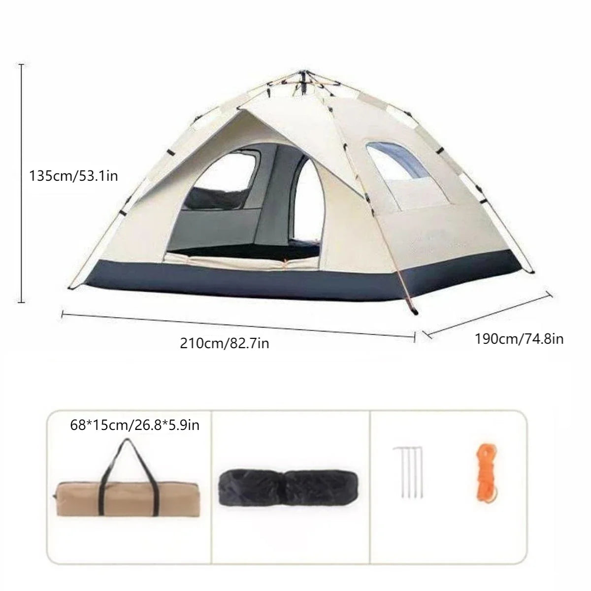 Pakicetus Outdoor Sunshade Camping Tent With Two Doors And Windows - 3Sons Sports & Fitness