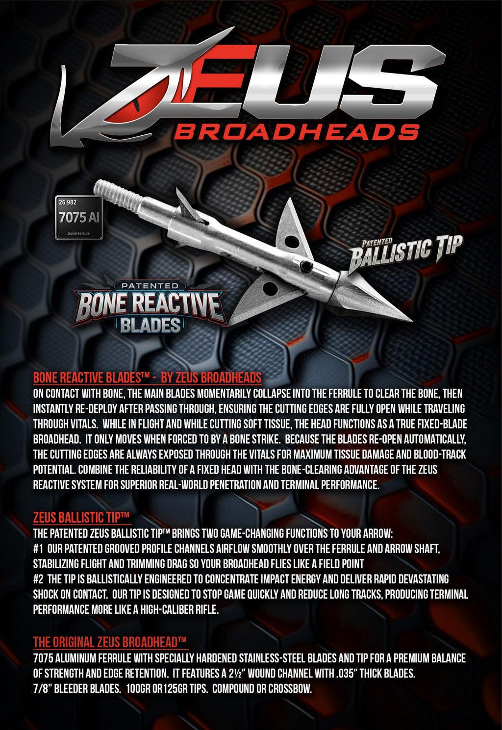 ZEUS BROADHEADS 100GR OR 125GR (3 PACK) - 3Sons Sports & Fitness