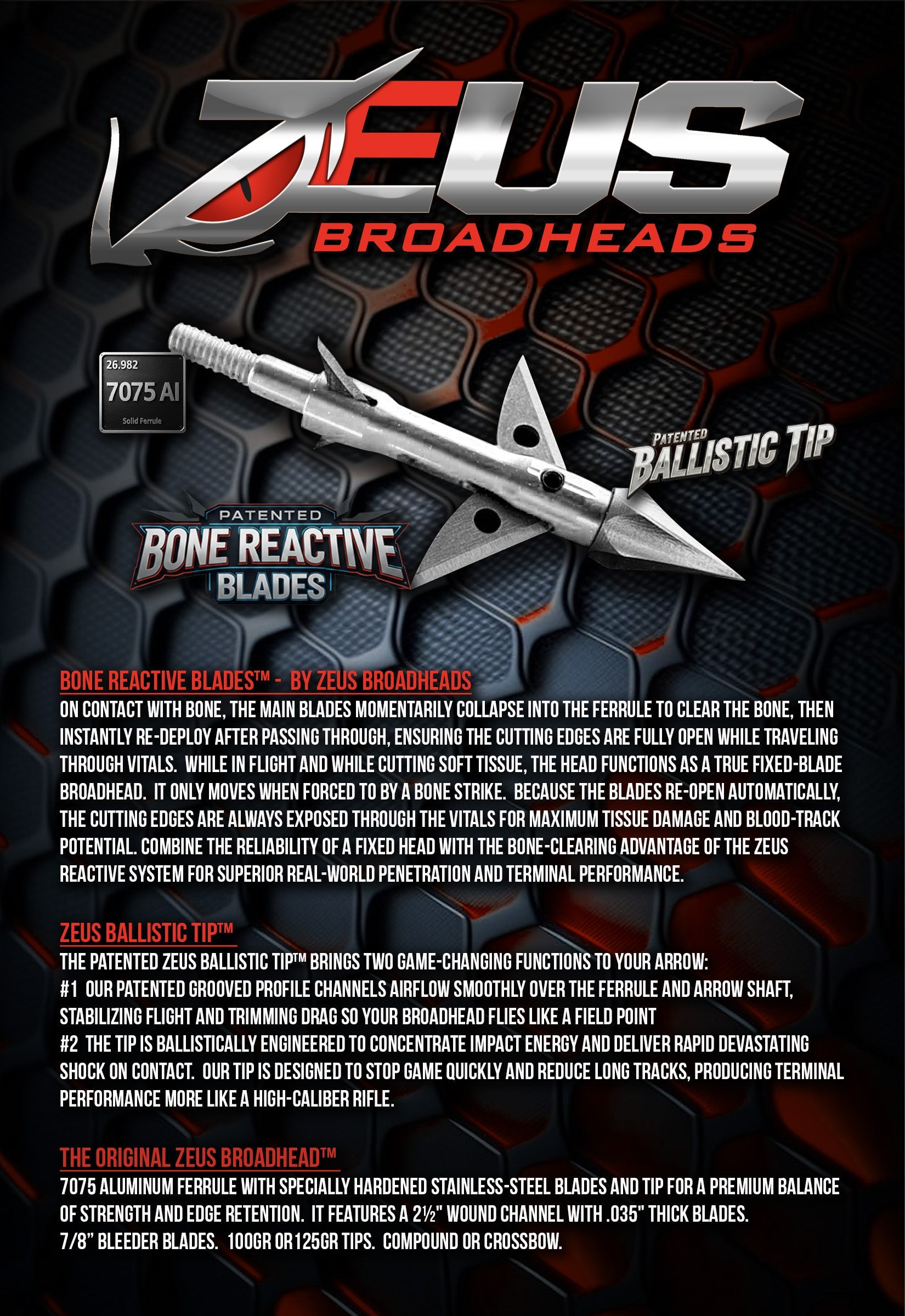 ZEUS BROADHEADS 100GR OR 125GR (3 PACK) - 3Sons Sports & Fitness