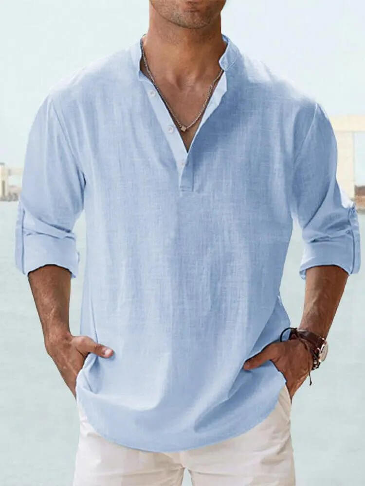 Men's Cotton Linen Casual Shirt – Long Sleeve Loose Top