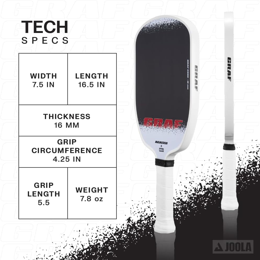 JOOLA GRAF Edge 16Mm Pickleball Paddle - Carbon Fiber Pickleball Racket for Increased Spin & Control - Agassi Shape for Power & Precision - UPA-A Certified - USAP Approved - NFC Chip Enabled