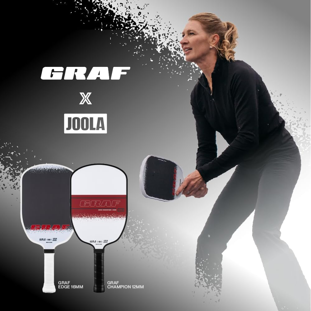 JOOLA GRAF Edge 16Mm Pickleball Paddle - Carbon Fiber Pickleball Racket for Increased Spin & Control - Agassi Shape for Power & Precision - UPA-A Certified - USAP Approved - NFC Chip Enabled