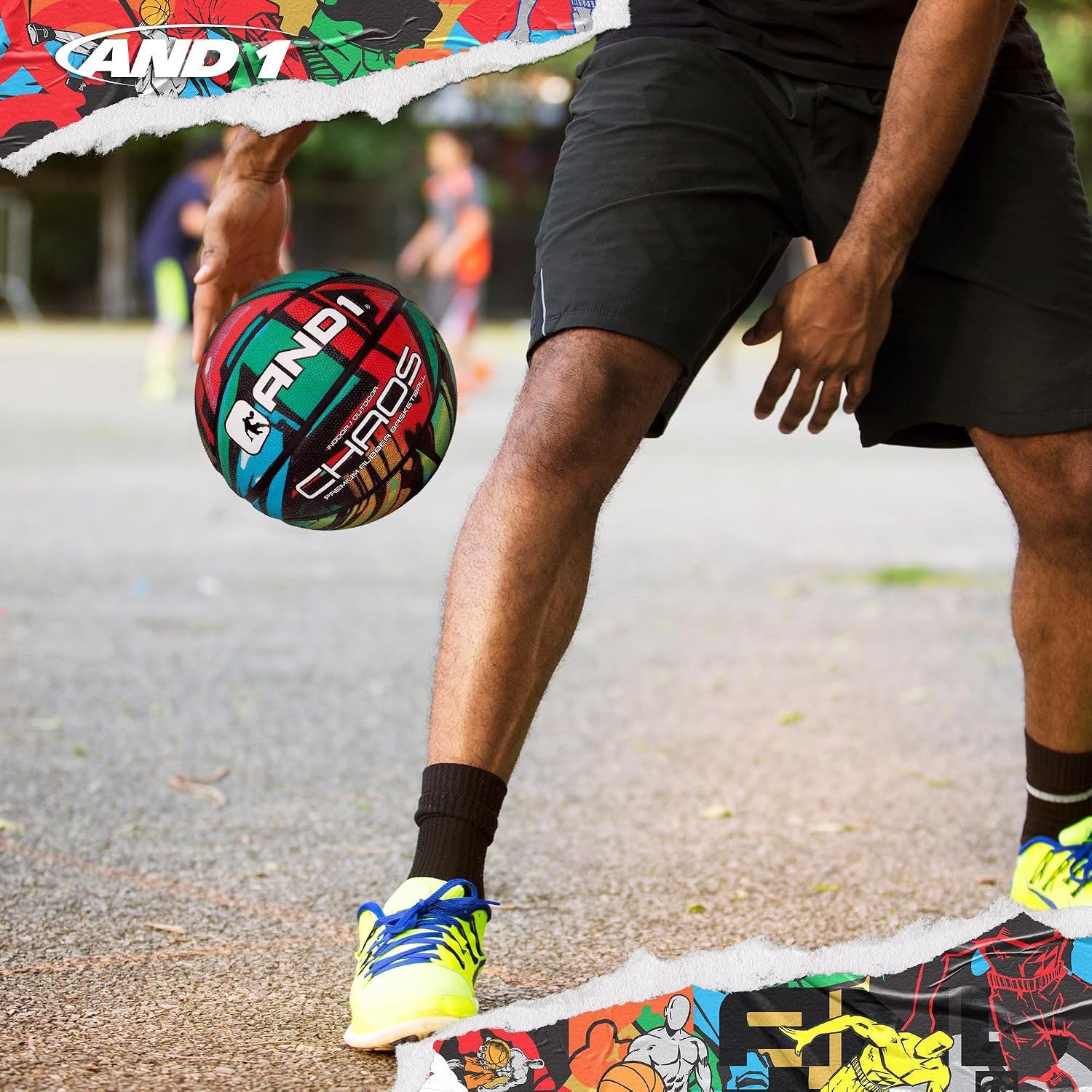 AND1 Chaos Basketball: Official Regulation Size 7 (29.5 Inches) Rubber - Deep Channel Construction Streetball, Made for Indoor Outdoor Basketball Games