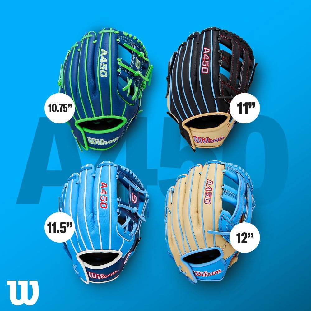 Wilson | A450 | Adult + Youth Baseball Glove + Mitt | Sizes 10.75" - 12" | Right + Left Hand Throw | Multiple Styles