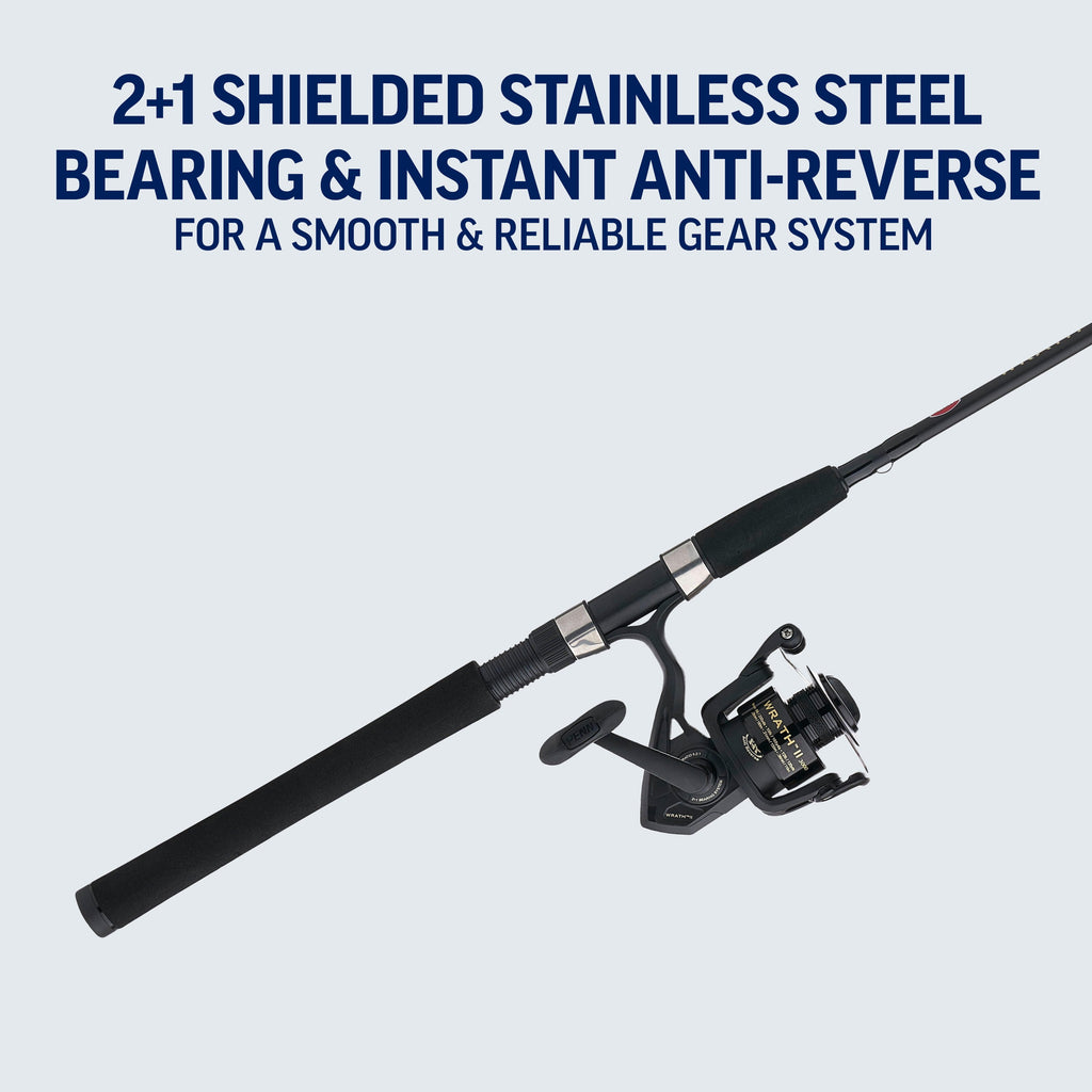 PENN Wrath II Spinning Fishing Combo, 6'6" Medium Light Rod, 2500 Size Reel