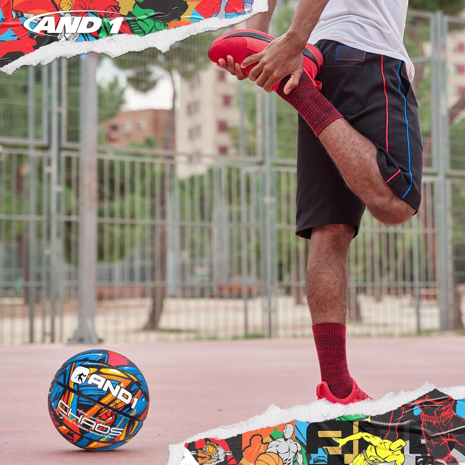 AND1 Chaos Basketball: Official Regulation Size 7 (29.5 Inches) Rubber - Deep Channel Construction Streetball, Made for Indoor Outdoor Basketball Games