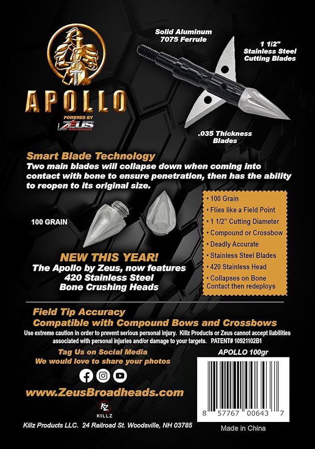 ZEUS APOLLO BROADHEADS 100GR OR 125GR (3 PACK) - 3Sons Sports & Fitness