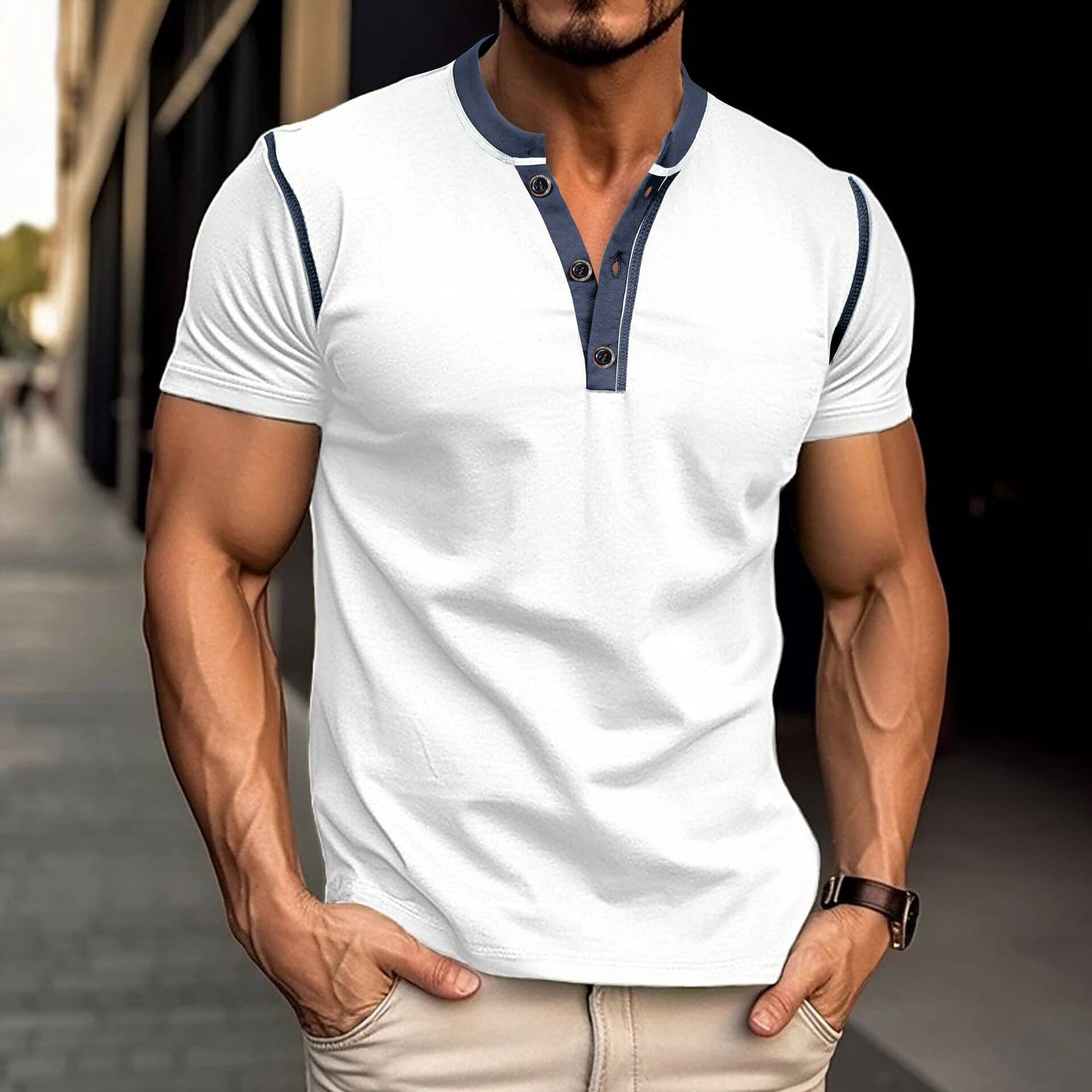 Men's Summer Polo Shirt with Button V-Neck, Short-sleeved