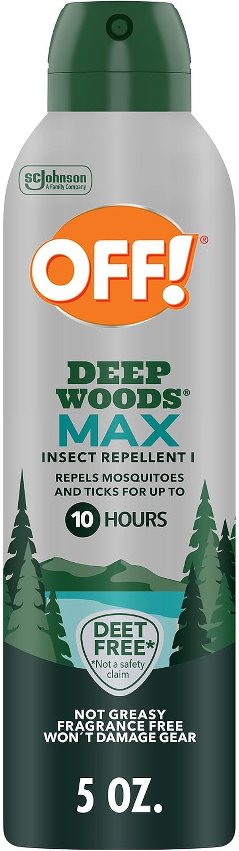 OFF! Deep Woods Max Insect Repellent, Mosquito & Tick Aerosol Bug Spray with 20% Picaridin, Long Lasting Deet-Free Protection for up to 10 Hours 7.5 Oz
