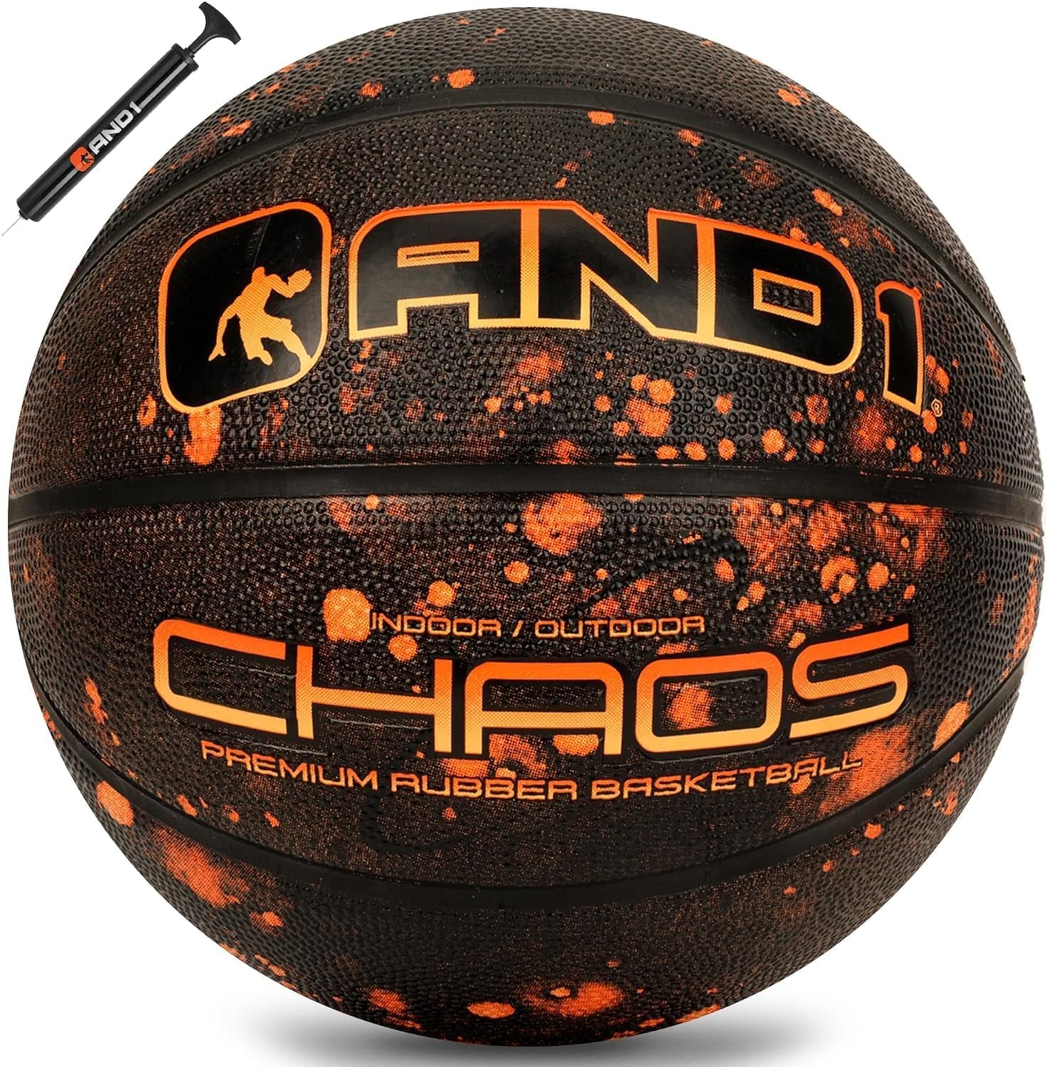 AND1 Rubber Basketball: Official Regulation Size 7 (29.5 Inches) - Deep Channel Construction Streetball, Made for Indoor Outdoor Basketball Games