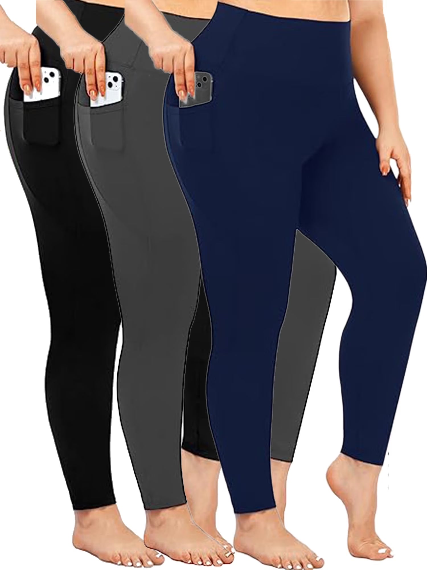 Nausy Women'S High Waist Yoga Pants with Pockets plus Size Leggings Tummy Control Workout Yoga Leggings