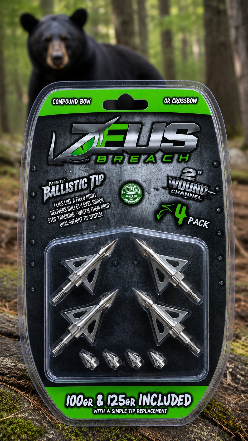 ZEUS BREACH BROADHEADS (4 PACK)-COMES WITH BOTH 100/125 GR TIPS - 3Sons Sports & Fitness