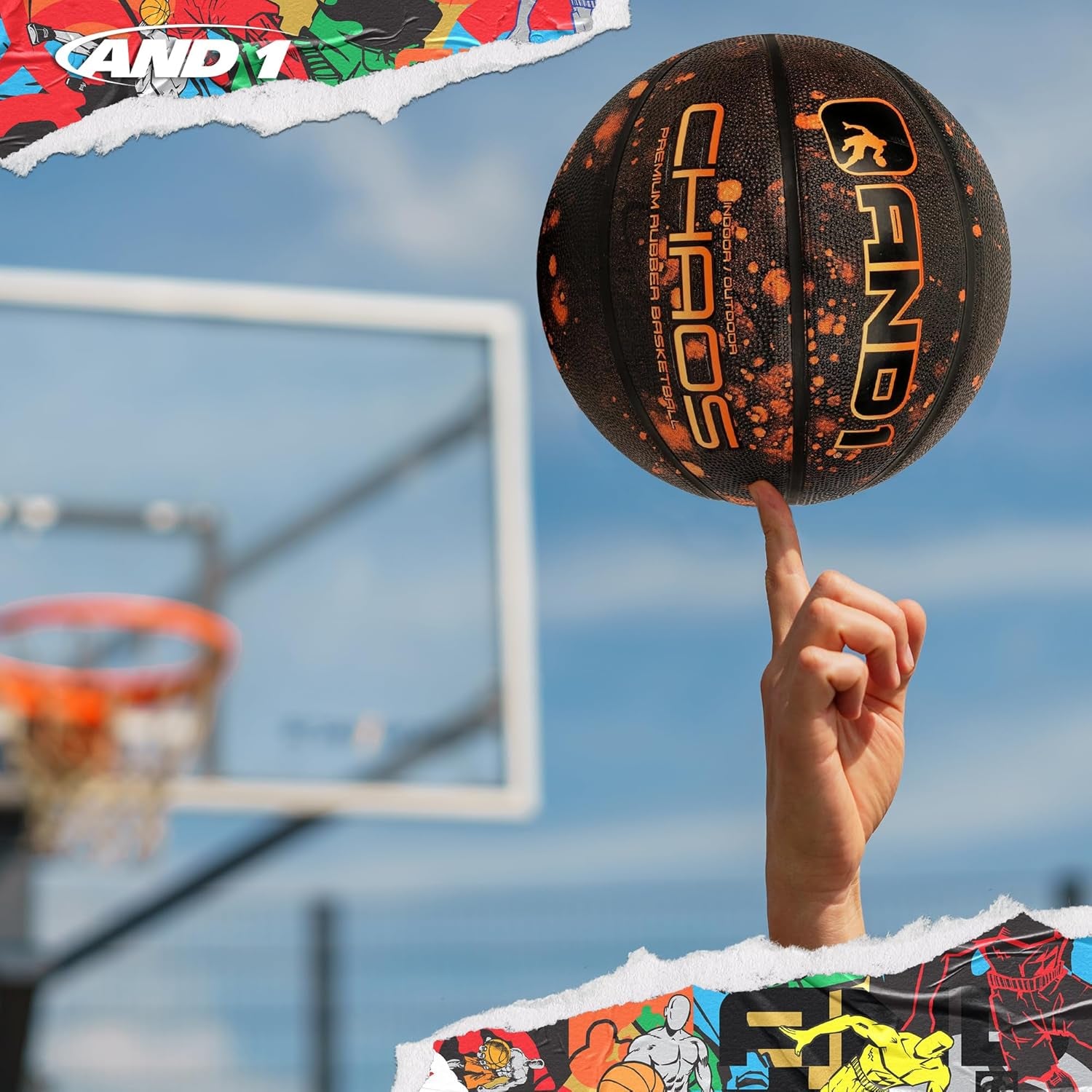 AND1 Rubber Basketball: Official Regulation Size 7 (29.5 Inches) - Deep Channel Construction Streetball, Made for Indoor Outdoor Basketball Games
