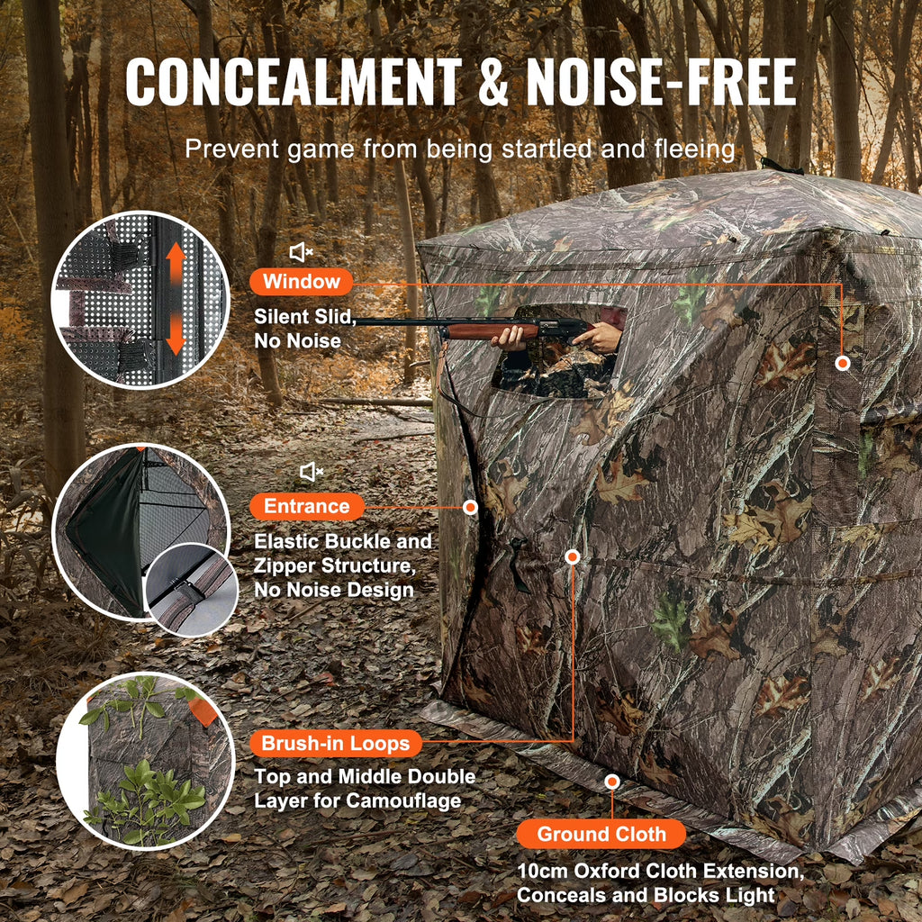 VEVOR Hunting Blind, 270° See through Ground Blind, 2-3 Person Pop up Deer Blind for Hunting with Carrying Bag, Portable Resilient Hunting Tent, One-Way See-Through Mesh for Turkey and Deer Hunting