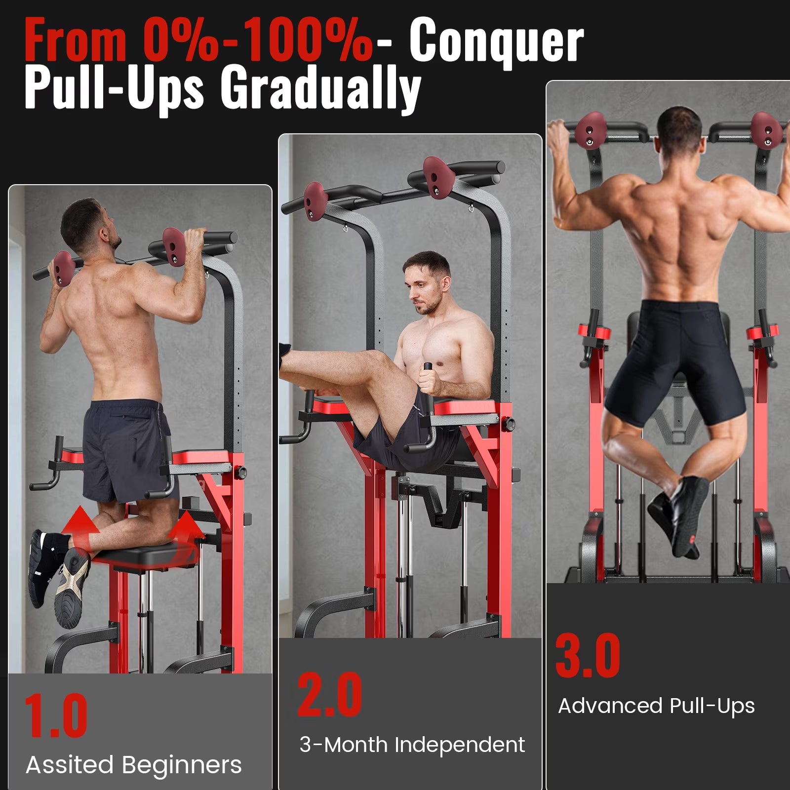 HASIMAN Power Tower Pull up Bar Dip Station with Resistance Assisted Pad Multi-Function Adjustable Height Home Gym Strength Training Fitness Workout Equipment 480 LBS