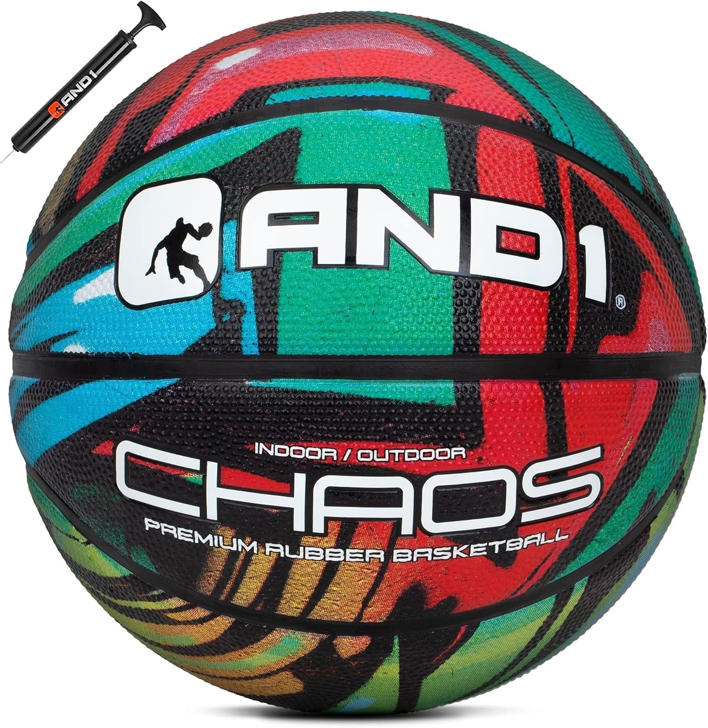 AND1 Chaos Basketball: Official Regulation Size 7 (29.5 Inches) Rubber - Deep Channel Construction Streetball, Made for Indoor Outdoor Basketball Games