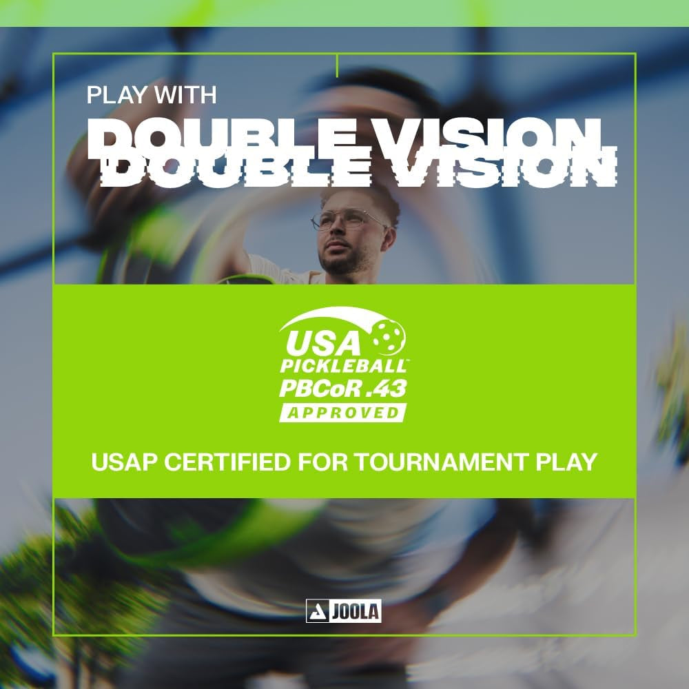 JOOLA Double Vision 16Mm Pickleball Paddle - Signature and Standard Shape - Aramid Surface for Softer Responsive Touch - SK Film for Reduce Vibration - USAP Approved - NFC Chip Enabled