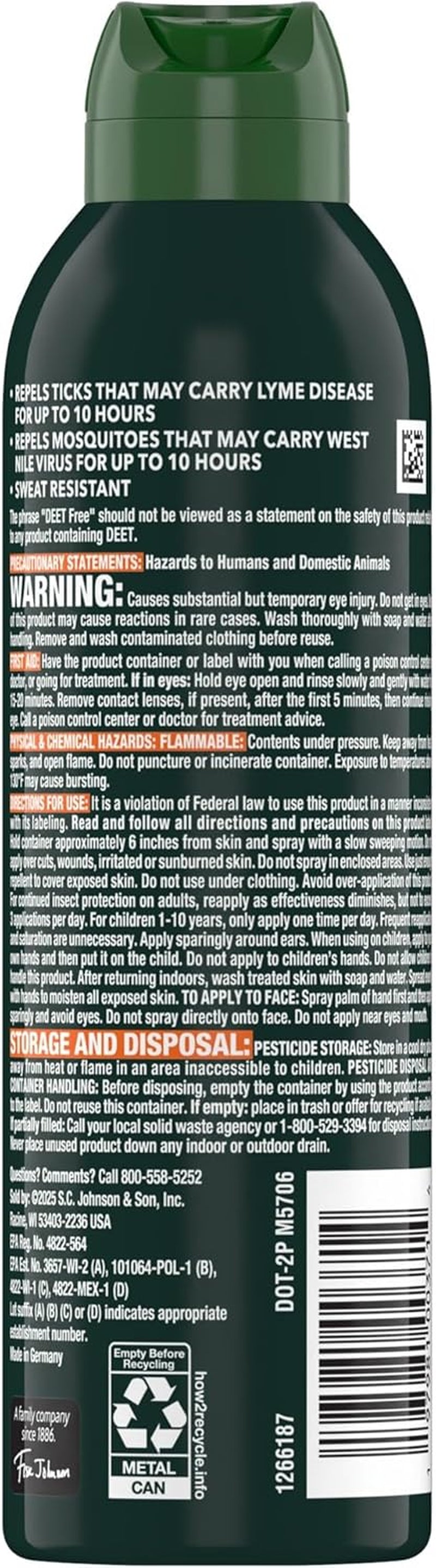 OFF! Deep Woods Max Insect Repellent, Mosquito & Tick Aerosol Bug Spray with 20% Picaridin, Long Lasting Deet-Free Protection for up to 10 Hours 7.5 Oz