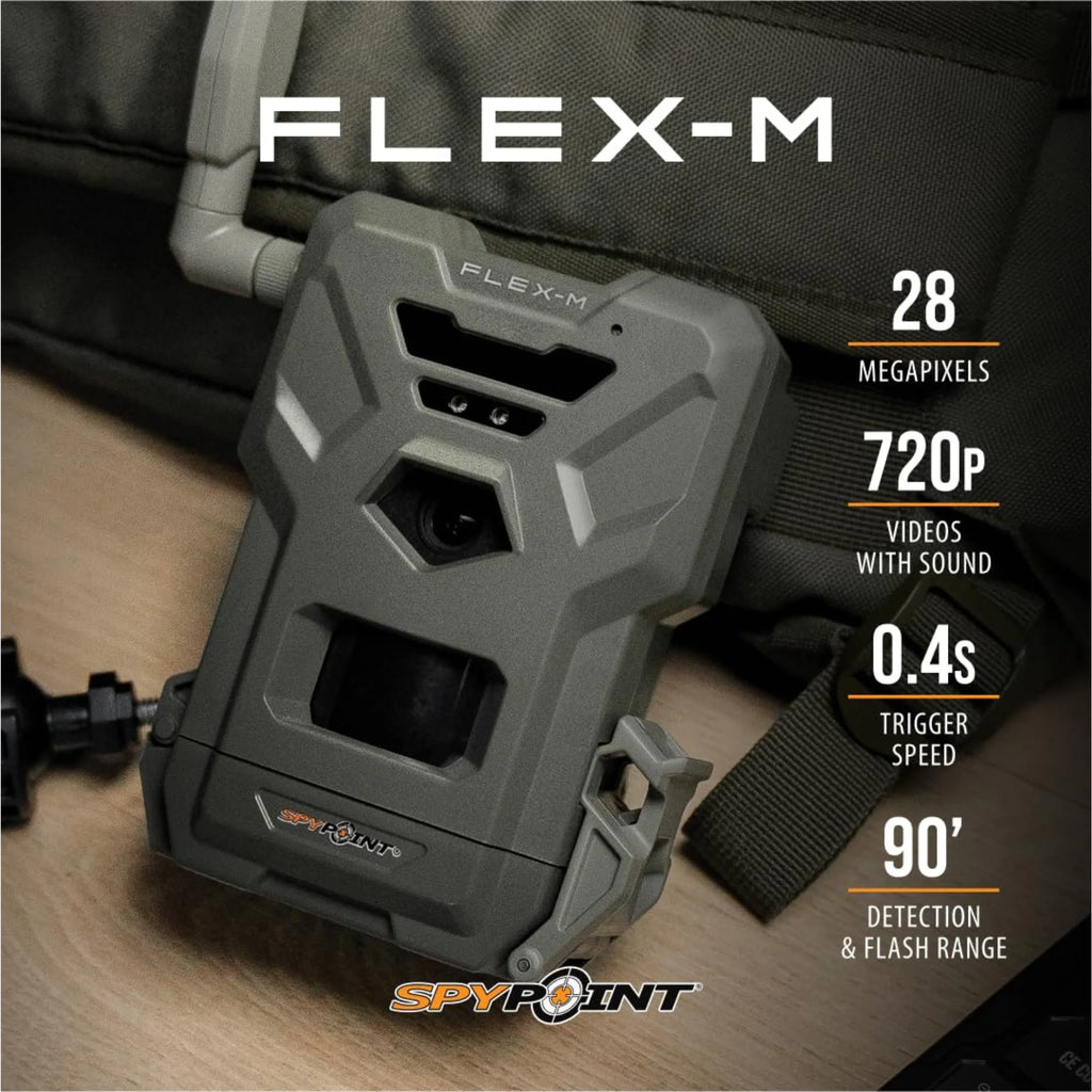 SPYPOINT Flex-M Cellular Trail Camera, 28MP Photos, 720P Video with Sound, Night Vision, Motion Activated, Dual-Sim LTE, 1 Pack