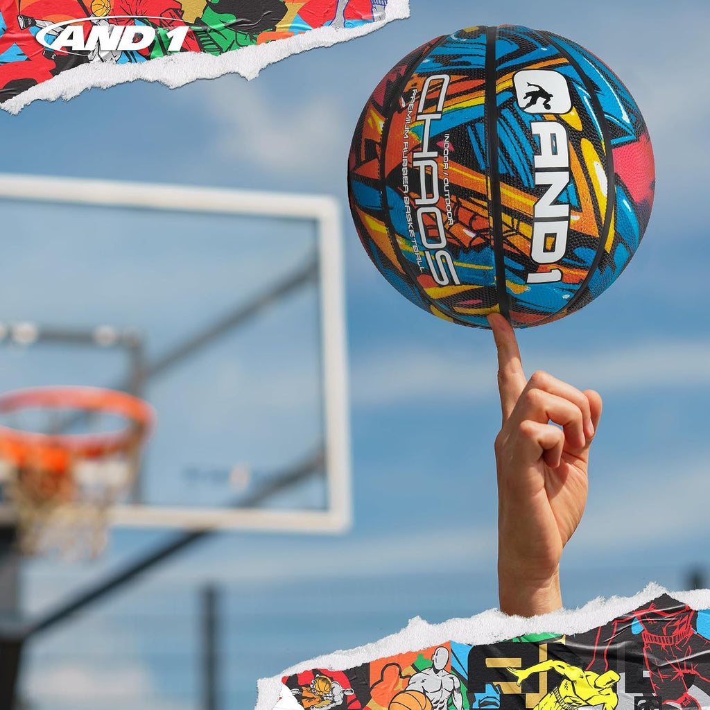 AND1 Chaos Basketball: Official Regulation Size 7 (29.5 Inches) Rubber - Deep Channel Construction Streetball, Made for Indoor Outdoor Basketball Games