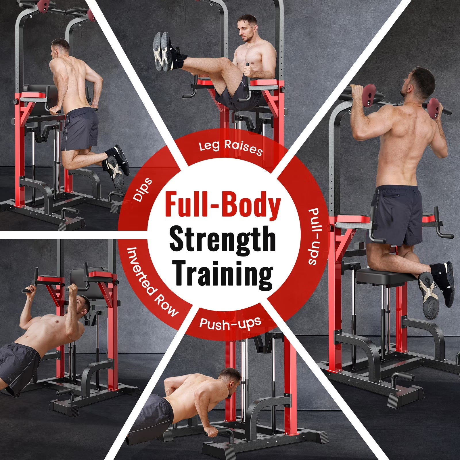 HASIMAN Power Tower Pull up Bar Dip Station with Resistance Assisted Pad Multi-Function Adjustable Height Home Gym Strength Training Fitness Workout Equipment 480 LBS