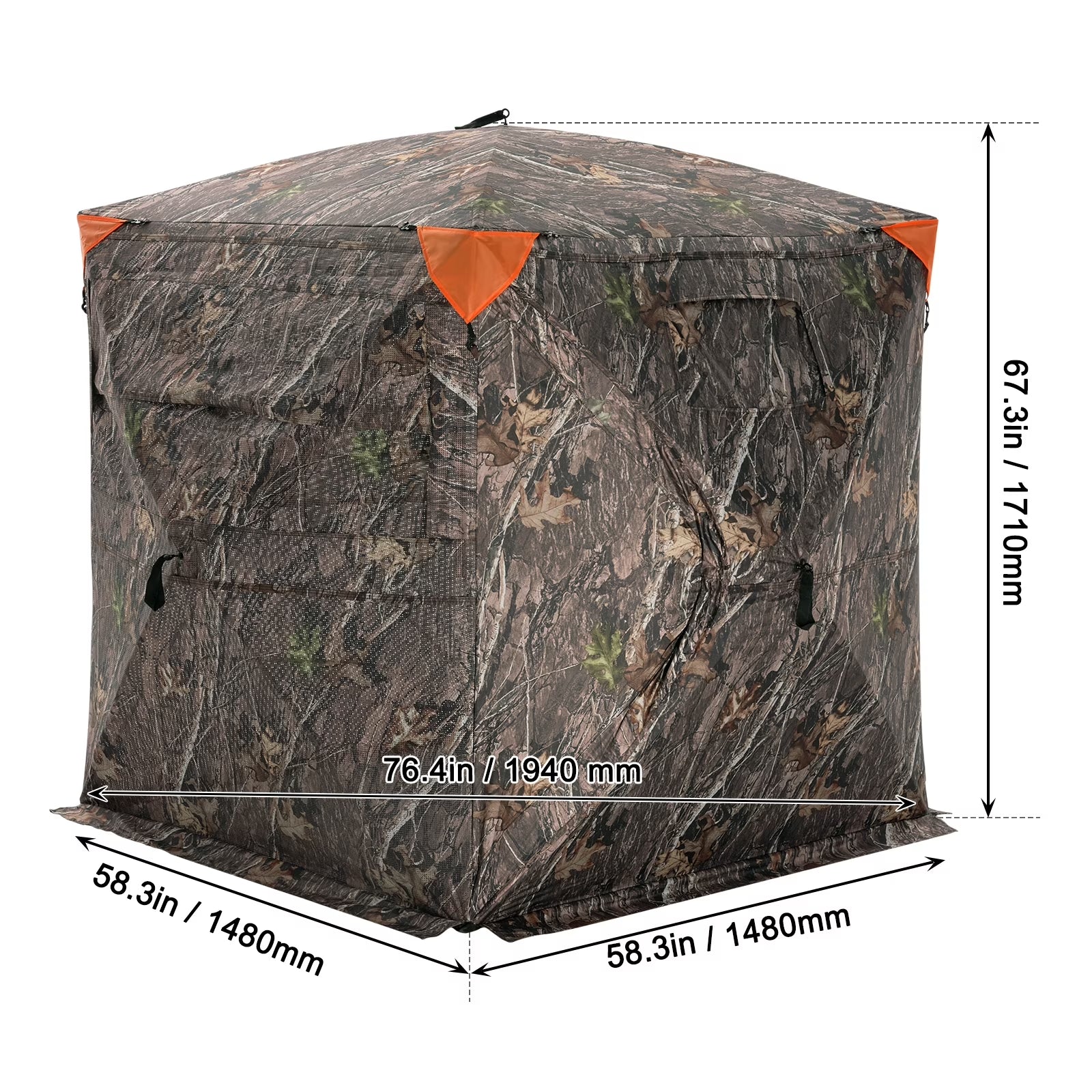 VEVOR Hunting Blind, 270° See through Ground Blind, 2-3 Person Pop up Deer Blind for Hunting with Carrying Bag, Portable Resilient Hunting Tent, One-Way See-Through Mesh for Turkey and Deer Hunting