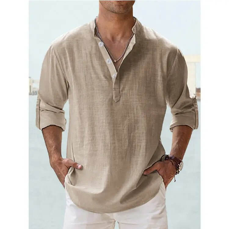 Men's Cotton Linen Casual Shirt – Long Sleeve Loose Top