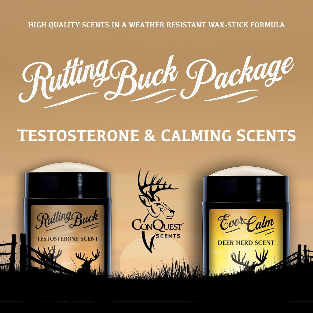 Conquest Scents Ruttingbuck Package – Ruttingbuck & Evercalm Deer Herd Scent Stick, Deer Attractant & Calming Scent, All-Season Hunting Wax Sticks, 2.5 Oz