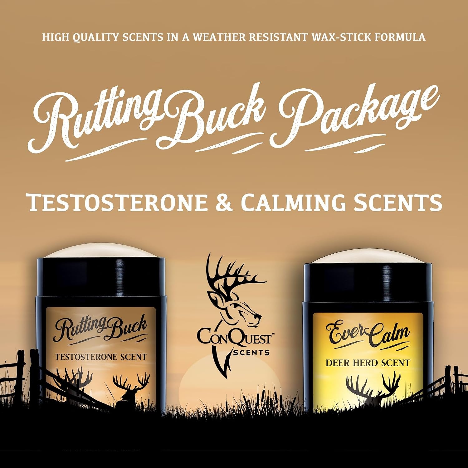 Conquest Scents Ruttingbuck Package – Ruttingbuck & Evercalm Deer Herd Scent Stick, Deer Attractant & Calming Scent, All-Season Hunting Wax Sticks, 2.5 Oz