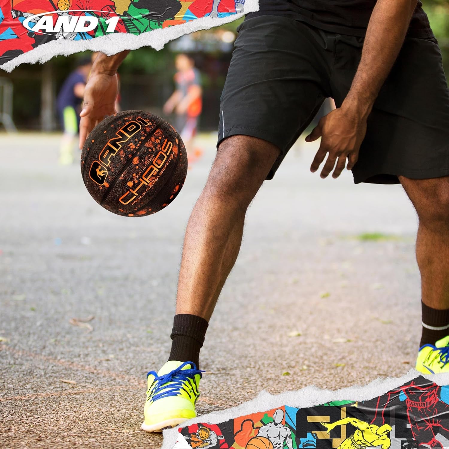 AND1 Rubber Basketball: Official Regulation Size 7 (29.5 Inches) - Deep Channel Construction Streetball, Made for Indoor Outdoor Basketball Games