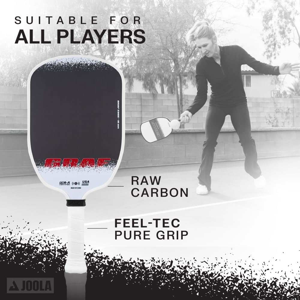 JOOLA GRAF Edge 16Mm Pickleball Paddle - Carbon Fiber Pickleball Racket for Increased Spin & Control - Agassi Shape for Power & Precision - UPA-A Certified - USAP Approved - NFC Chip Enabled