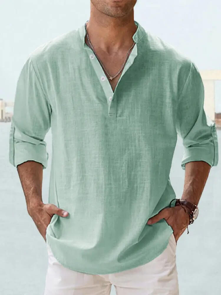 Men's Cotton Linen Casual Shirt – Long Sleeve Loose Top
