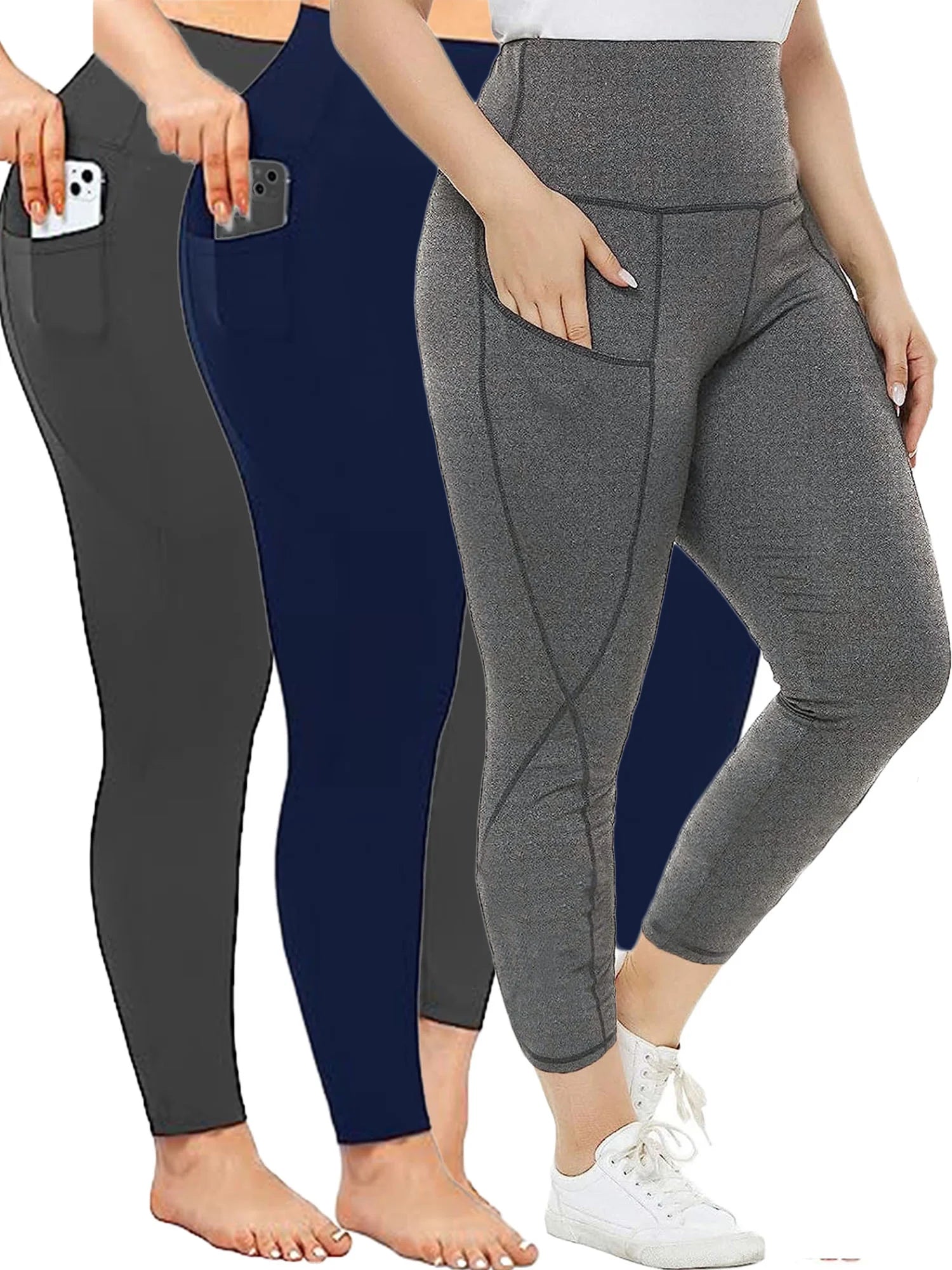 Nausy Women'S High Waist Yoga Pants with Pockets plus Size Leggings Tummy Control Workout Yoga Leggings