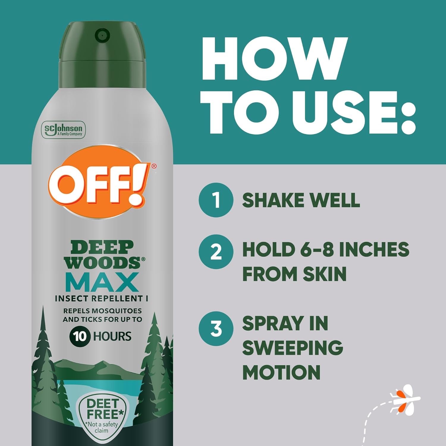 OFF! Deep Woods Max Insect Repellent, Mosquito & Tick Aerosol Bug Spray with 20% Picaridin, Long Lasting Deet-Free Protection for up to 10 Hours 7.5 Oz