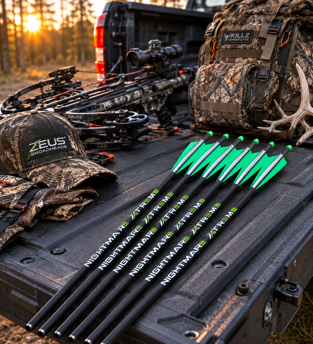 NIGHTMARE XTREME Crossbow Bolts Carbon Half Moon Nocks 12Pcs 20" - 3Sons Sports & Fitness