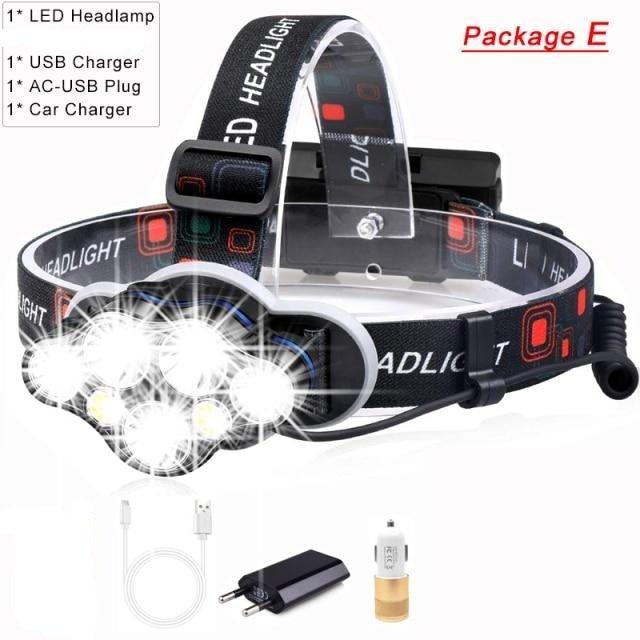 High Lumen Ultra Bright Powerful Rechargeable LED Headlamp  USB Head Lamp 7 LED Headlight Head Flashlight Waterproof Flashlight Head Torch For Outdoor Camping Cycling Running Fishing - 3Sons Sports & Fitness
