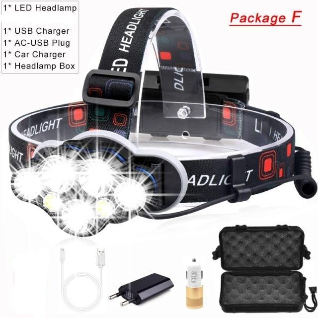 High Lumen Ultra Bright Powerful Rechargeable LED Headlamp  USB Head Lamp 7 LED Headlight Head Flashlight Waterproof Flashlight Head Torch For Outdoor Camping Cycling Running Fishing - 3Sons Sports & Fitness