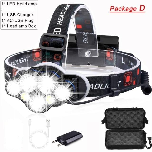 High Lumen Ultra Bright Powerful Rechargeable LED Headlamp  USB Head Lamp 7 LED Headlight Head Flashlight Waterproof Flashlight Head Torch For Outdoor Camping Cycling Running Fishing - 3Sons Sports & Fitness