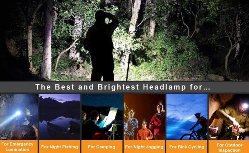 High Lumen Ultra Bright Powerful Rechargeable LED Headlamp  USB Head Lamp 7 LED Headlight Head Flashlight Waterproof Flashlight Head Torch For Outdoor Camping Cycling Running Fishing - 3Sons Sports & Fitness